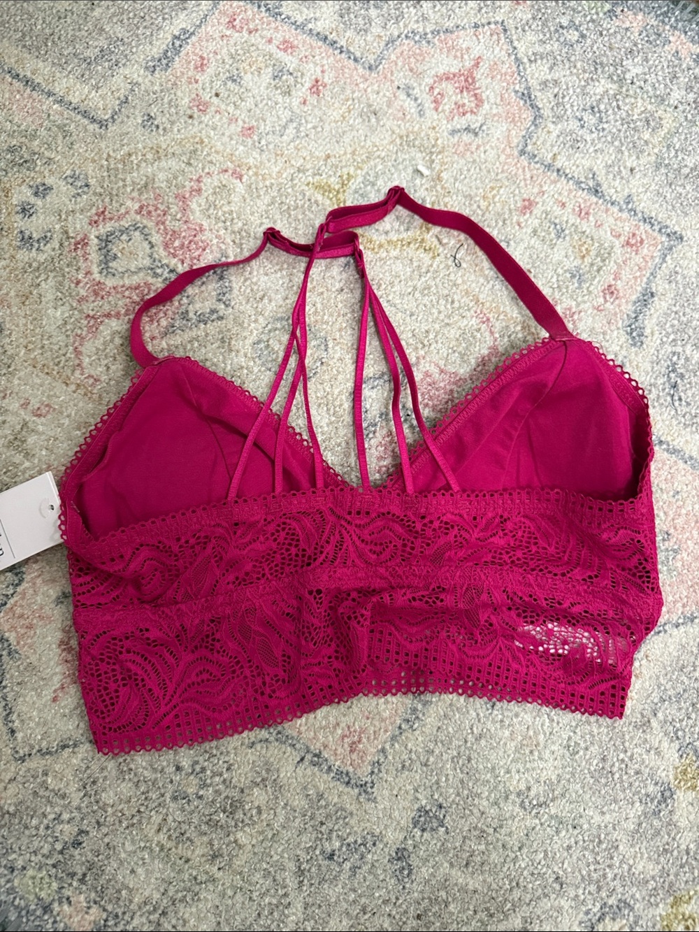Auden Lace Bralette in Fuchsia Pink with Strappy Back - Picture 2 of 4